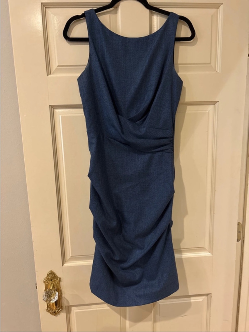 Nicole Miller Navy Blue Sleeveless Draped Midi Dress